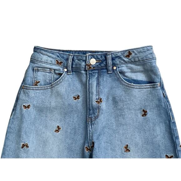 LOVE FIRE Womens Size 3 Embroidered Butterfly Tapered High Waist Mom Blue Jeans - Picture 4 of 9